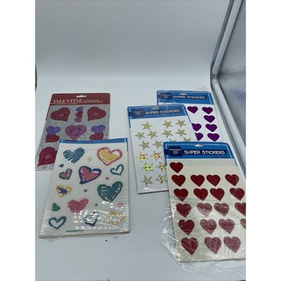 Vtg Ambassador Valentine Stickers. 1980’s Glitter Hearts Prismatic - Picture 1 of 6